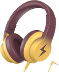 Candy Bila Kids Headphones, Wired Headphones for Kids Over Ear with Microphone, 85/94dB Volume Limiter Headphone for Girls Boys, Foldable Headphone for Learning, Gradient Brown and Yellow