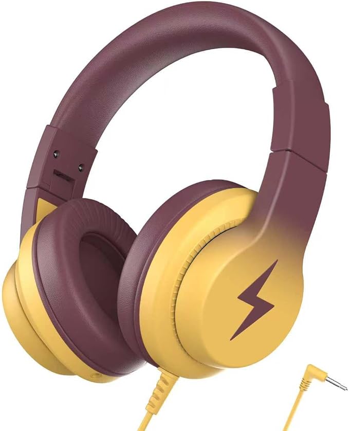 Candy Bila Kids Headphones, Wired Headphones for Kids Over Ear with Microphone, 85/94dB Volume Limiter Headphone for Girls Boys, Foldable Headphone for Learning, Gradient Brown and Yellow