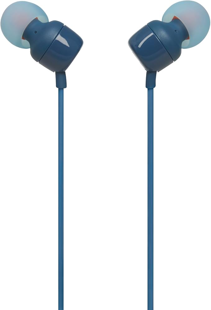 JBL Tune 110 - Wired in-Ear Headphones with JBL Pure Bass Sound, 1-Button Remote, Microphone and Tangle-Free Flat Cable (Blue)