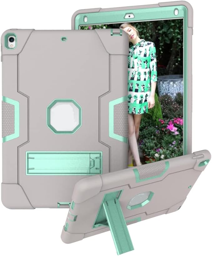 3 in 1 Hybrid Case for iPad Air 3 10.5" & iPad Pro 10.5" - Heavy Duty Rugged Stand, Shockproof, Anti-Slip, Anti-Scratch, Gray/Green