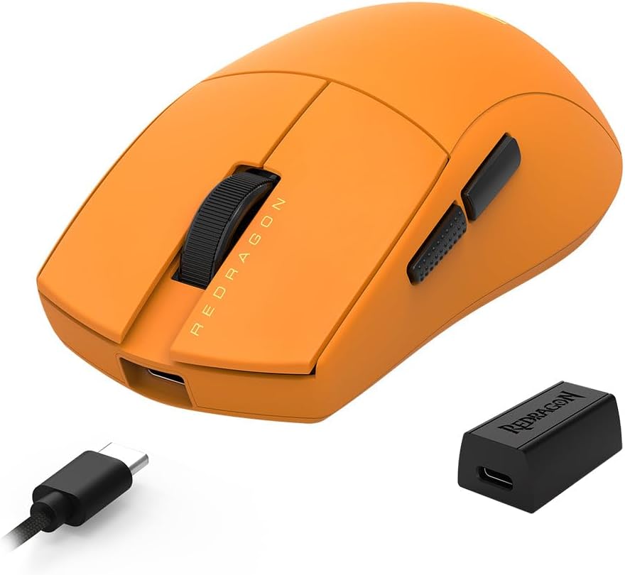 Redragon M916 ULT Wireless 8K Polling Rate Gaming Mouse, 54G Ultra-Lightweight 30,000 Max DPI Gaming Mice w/Ergonomic Natural Grip Build, Full Programmable Buttons, Orange