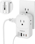 USB C Charger Block 20W PD, TESSAN Foldable Wall Charger with 4 USB Ports and 4 AC Outlet Extender, Multi Charging Station for Cruise, Home, Office, Dorm Room Essentials, White