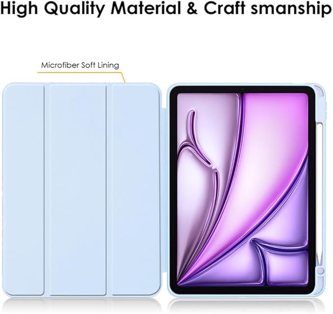 Clear Case for iPad Air 13 Inch (M4 2026/M3 2025/M2 2024)&iPad Pro 12.9 6th/5th/4th/3rd Gen (2018-2022) with Pencil Holder, Magnetic Trifold Smart Stand Cover Auto Wake Sleep (Light Blue)
