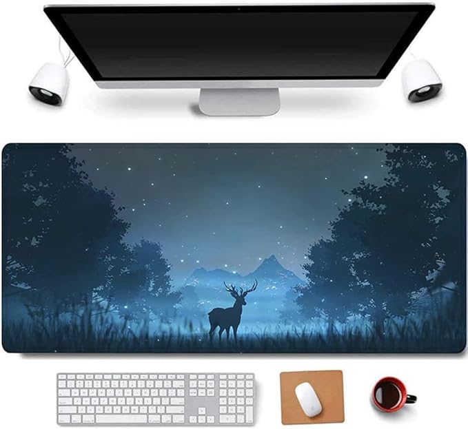31.5x11.8 Inch Non-Slip Long Extended Large Gaming Mouse Pad with Stitched Edges XL Laptops Keyboard Mouse Mat(Forest Deer)
