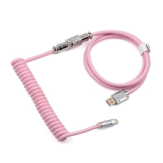 EPOMAKER Puff Aviator Coiled USB Cable, Type C Detachable Mechanical Gaming Keyboard Cable for Win/Mac/Gamers, Suitable for RT100/TH68 PRO/TH80 PRO/TH96/TH80 SE/CIDOO V65. etc(Puff Pink)