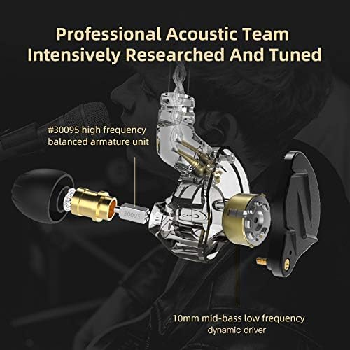 Kinboofi KZ ZSN PRO X 1BA 1DD Hybrid HiFi Earphone in Ear Headphone Monitor ZSN Prox Stereo Sound KZ IEM with Detachable Cable for Musician Drummer (Golden NO Microphone)……