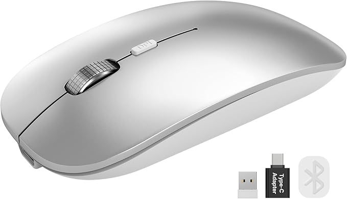 SABLUTE M31 Bluetooth Mouse for MacBook Pro/Air, iPad - Rechargeable Tri-Mode Wireless Mouse for 3 Devices (BT 5.2 + 2.4G), Sleek Silver Slim Silent Mouse for Surface, Windows