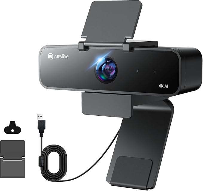N newline 4K Webcam with Microphone, AI Presenter Tracking, Gesture Control, 95°/78°/65° FOV, Plug & Play, PC Camera with Privacy Cover for Laptop, Zoom, Teams