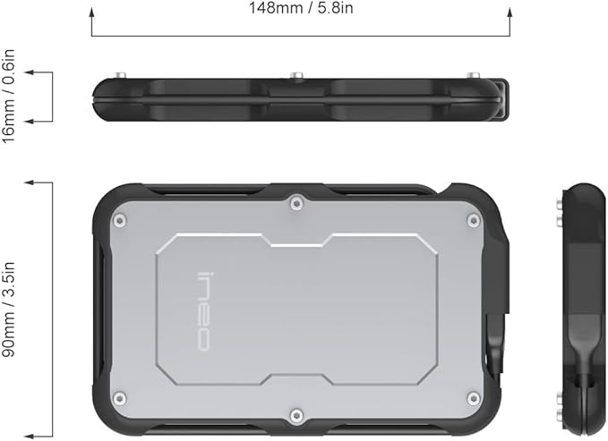 ineo 2.5" USB 3.0 Type-A Rugged Waterproof & Shockproof External Hard Drive Enclosure for 9.5mm & 7mm SATA HDD/SSD [T2580]