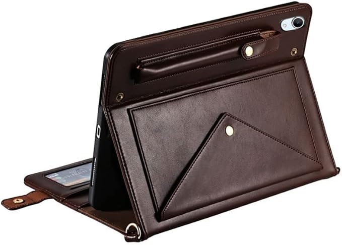 Handbag Case for iPad (A16) 11" 2025 & iPad 10th Gen 10.9", Techcircle Folio Stand PU Leather Crossbody Cover with Pencil Holder+Card Slots Wallet Case w/Shoulder Strap+Hand Strap, Dark Brown
