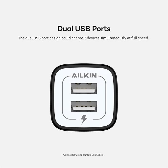 USB Wall Charger, Charger Block, AILKIN 2.1A Multiport Fast Charge Power Brick Cube for iPad, iPhone, Samsung Galaxy, Google Pixel, Motorola, Huawei, HTC, LG-2 Pcs, USB Box Charging Plug AC Adapter