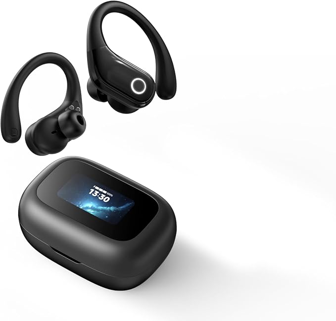 jaddsa Wireless Earbuds, ENC Noise Cancelling Sport Ear Buds with Multifunctional Touch Screen, Bluetooth 5.4 Headphones, Bass Stereo Sound, 5 EQ Over-Ear Earbuds for Sports/Workout/Gym-Black