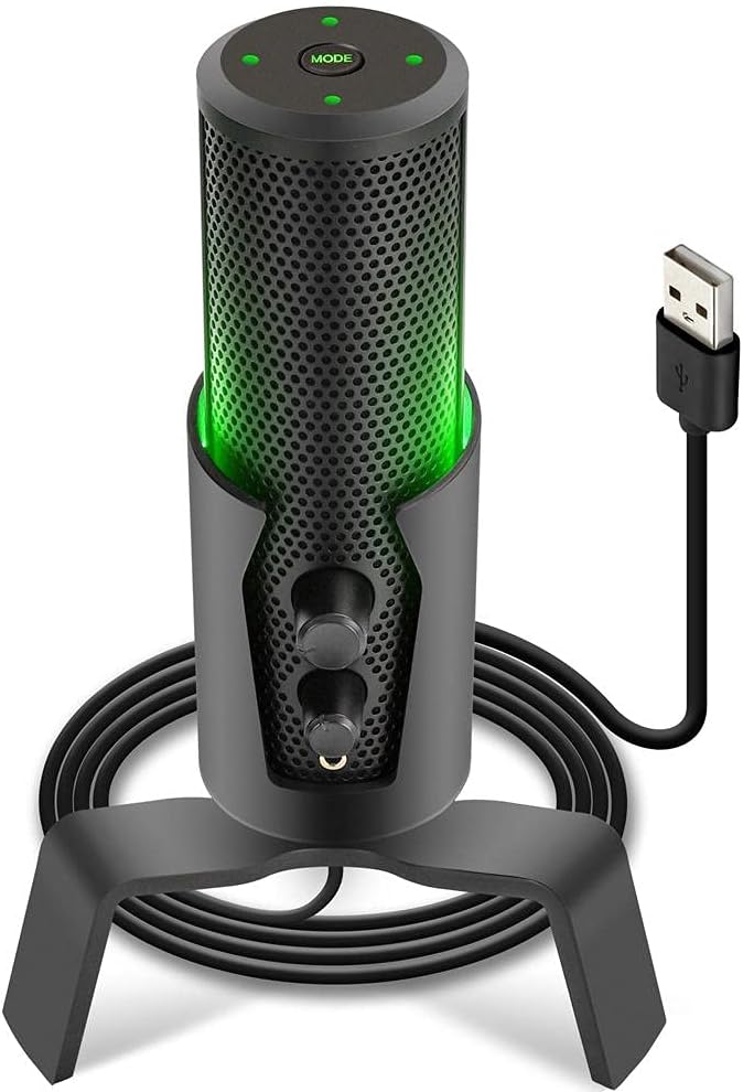 USB Microphone Selectable Pickup Pattern-4 in 1 Polar Pattern Selector Audio Cardioid Condenser Mic w/LED Effect Lights, Podcast Recording Kit for Gaming Streaming Podcasting Studio-Pyle PDMIUSBMT300
