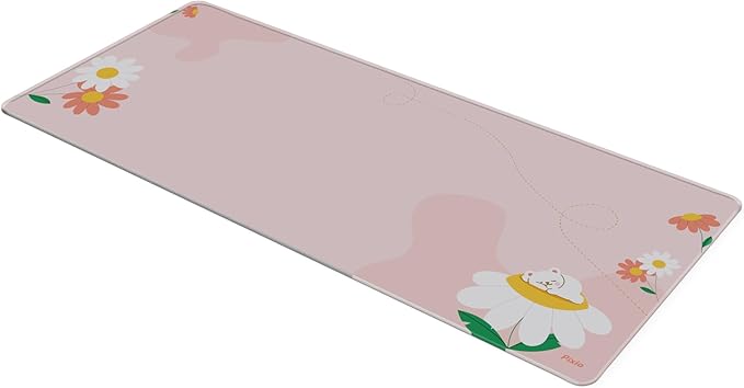 Pixio Mouse Pads - 36 x 16 inch XXL Sleepy Bear Flower Pink Multifunctional Large Desk Mats for Gaming, Office, Desktop Anti-Slip Waterproof Washable Computer Mouse Mat
