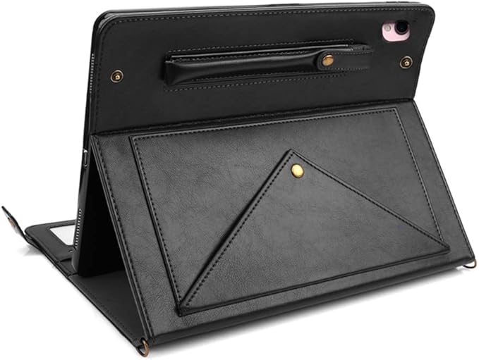 Handbag Case for iPad 10.2" (2019-2021) & iPad Pro/Air 10.5", Techcircle Folio Stand iPad Crossbody Wallet Case with Pencil Holder & Envelope Pocket, Hand Strap+Shoulder Strap Protective Cover, Black