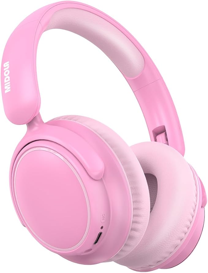 MIDOLA Active Noise Cancelling Kids Bluetooth Headphones,68H Play Time,Lightweight Wireless Foldable Over-Ear Headphone for Kid Toddler,Volume Limited 85/94dB,Headsets with Built-in Mic Pink