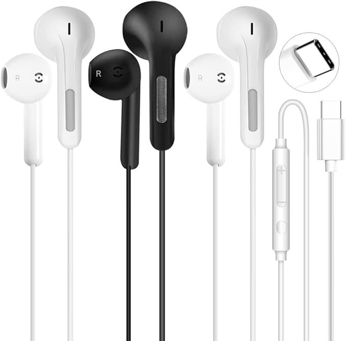 3 Pack USB C Headphones for iPhone 16 15 Pro Max Plus iPad Pro USB C Wired Earbuds with Mic Volume Control Type C Earphones Wired Noise Cancelling USBC Headphones for Samsung Galaxy S24 S23 Pixel 9 8