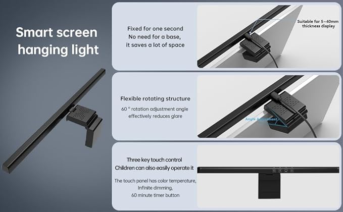 Monitor Light Bar with RGB Backlight, Computer LED Screen Lamp for Eye Caring, USB Powered Dual Light Source with Touch Control Timed Computer Monitor Desk Lamp for Game Office Home