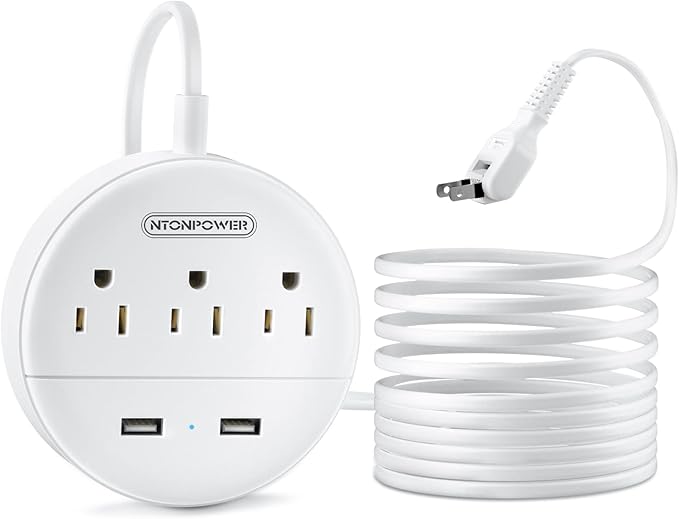 NTONPOWER 2 Prong Power Strip, 9.8ft Extension Cord with Polarized Plug, 3 Prong to 2 Prong Outlet Adapter, 3 Outlets 2 USB Charging Ports, Wall Mountable, Ideal for Old House Non-Grounded Outlets