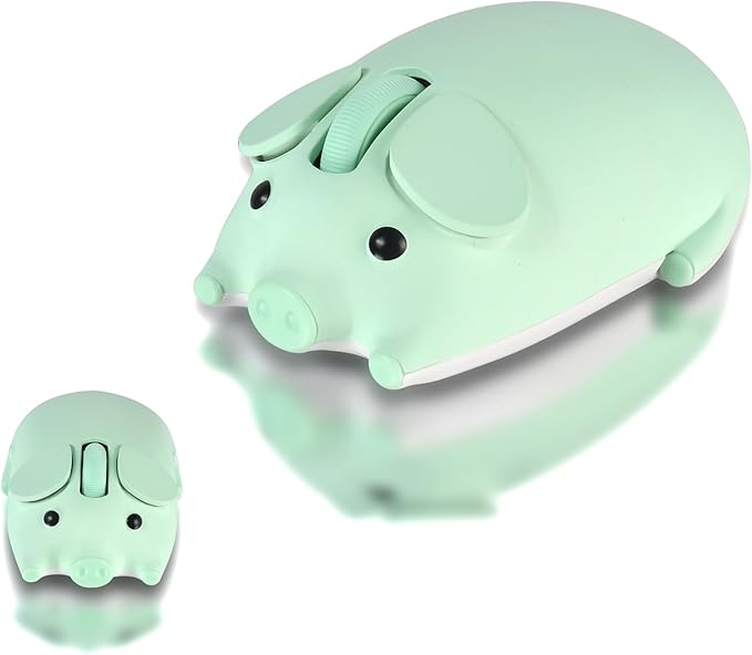 elec Space Cute Pig Design Wireless Mouse Dual Mode Bluetooth & USB Mouse, Silent Operation, Ergonomic, Perfect for Laptops & PCs, Ideal Gift for Animal Lovers and Family(Green)
