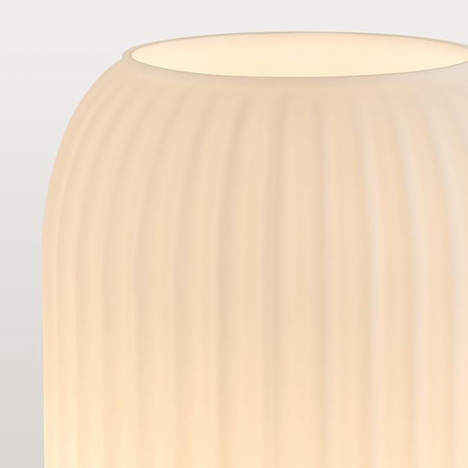Glass Mid Century Table Lamp: 5.9" Milk White Ribbed Small Nightstand Bedside Vintage Desk Lamps - Cute Cozy Ambient Bedroom Night Lamp with Dimmable Plug in Cord - Modern e26 Grass Entryway Mcm Lamps