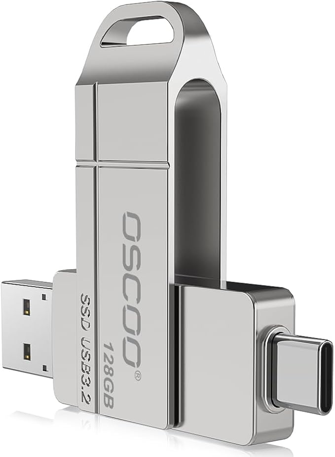 128GB SSD USB Flash Drive, Up to 550MB/s–USB 3.2 Gen1 Thumb Drive, Dual USB-C & USB-A Ports, Compatible with iPhone 15/16/17, Android Phones, Mac – Photo & Video Backup