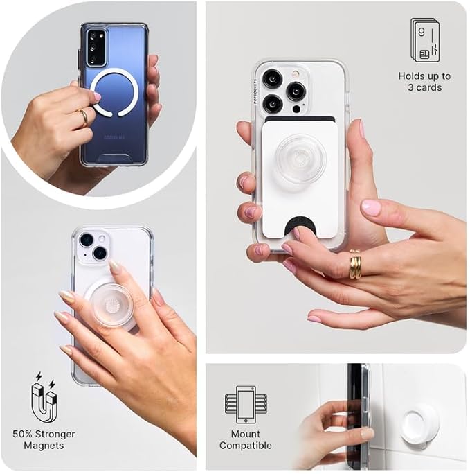 PopSockets Phone Wallet for MagSafe, Phone Card Holder with Grip, Brown - Latte