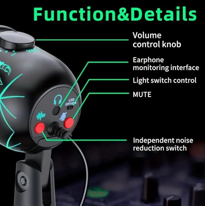 USB Gaming Microphone, RGB Condenser Mic for PC, Mac, PS4/PS5, Podcast Recording