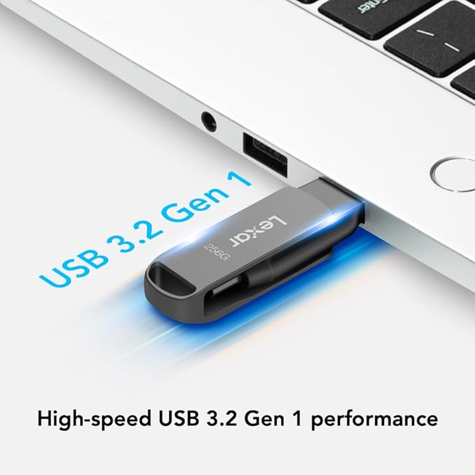 Lexar 256GB JumpDrive Dual Drive D400 USB 3.2 Type-C & Type-A Flash Drive for Storage Expansion, Photo Back-up for iPhone 15, Up to 130MB/s, Metal Housing & Swivel Design, Titanium (LJDD400256G-BNQNU)