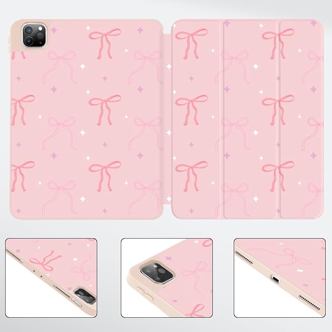 Tuiklo for iPad Pro 12.9 inch 6th / 5th / 4th / 3rd Generation 2022 2021 2020 2018 Release Case- Built in Pencil Holder Slim Protective Cover with Auto Wake/Sleep, Pink Bows
