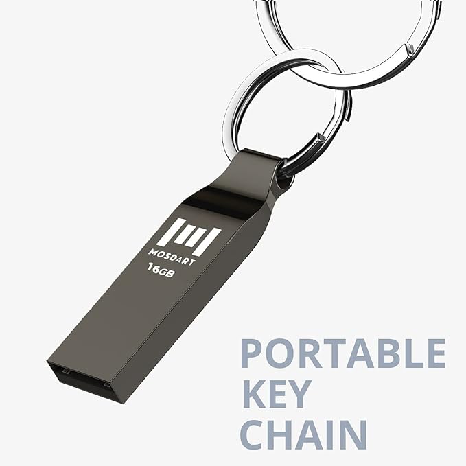 MOSDART Waterproof 16GB USB2.0 Flash Drive, FAT32 Metal Memory Stick with Keychain, for System Back, Data Storage, Titan Grary(Pack of 10)