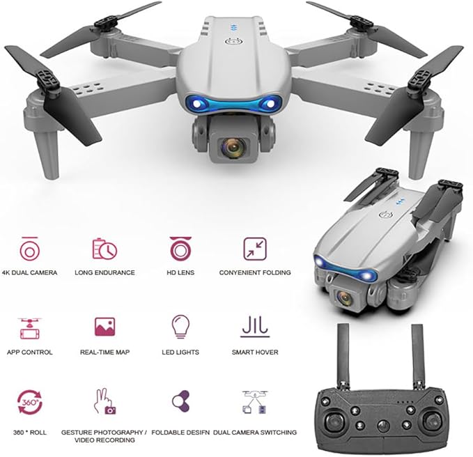 Sonilco E99 Mini Drone with Dual Camera, Altitude Hold, One-Key Takeoff/Landing, Foldable Design, Gyroscope, Headless Mode, 2 Batteries, 9–12min Flight Time, Brushed Motor – Wi-Fi FPV Drone for Beginners & Teenagers (Ages 14+) (Gray)