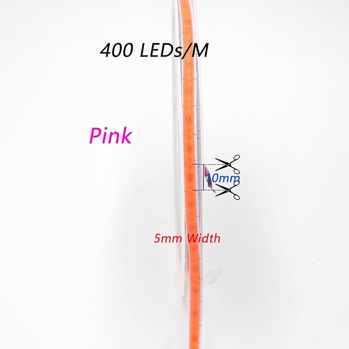 Pink COB LED Strip Light,12V 400LEDs/m RA>90 High CRI LED Tape Light,Cuttable Flexible,16.4FT 2000LEDs IP30 COB LED Light for Indoor House Bedroom Decor (Pink)