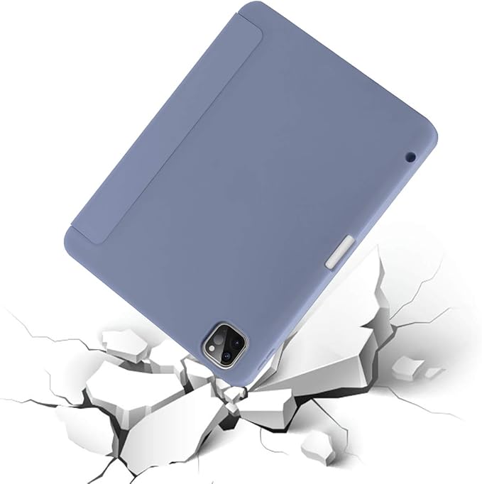 Cases for iPad Pro 12.9 Case 6th/5th/4th Generation (2022/2021/2020) with Pencil Holder [Apple Pencil Wireless Charging] Soft TPU Smart Tri-fold Stand Protective Cover(Lavender)