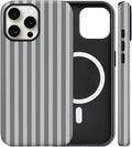 Magnetic for iPhone 15 Case Cute Stripes Phone Case, Shockproof Slim TPU and Hard PC Protective Phone Cover Compatible with MagSafe Designed for Women Girls, Gray