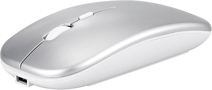 Wireless Bluetooth Mouse for Apple iPad iPhone MacBook Android Samsung Tablet Phone Dual-Mode Rechargeable 2.4G Portable Computer Mice for Windows Laptop Notebook PC Mac Desktop USB Receiver (Silver)