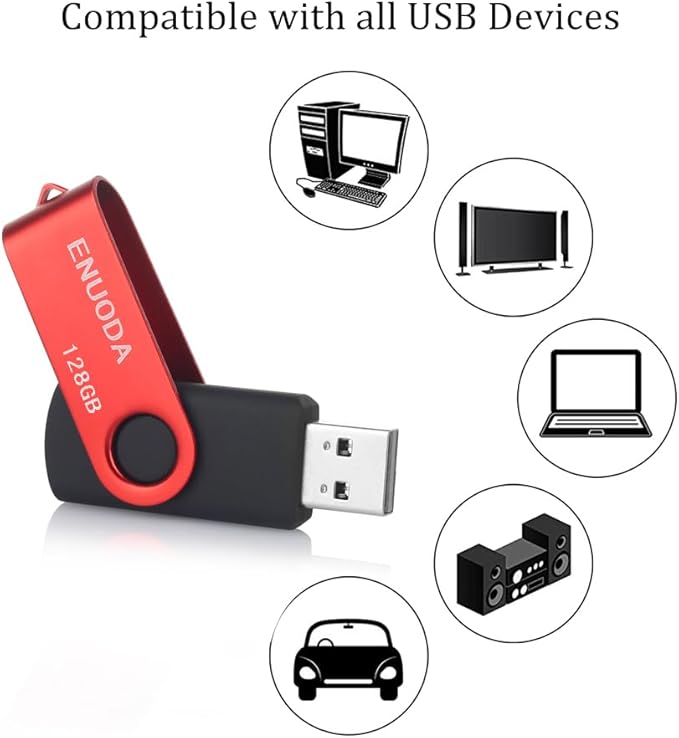 128GB Flash Drive ENUODA Thumb Drive 128GB Swivel Design USB 2.0 Memory Stick Data Storage Jump Drive Pen Drive for Laptop PC Computer (1 Pack, Red)
