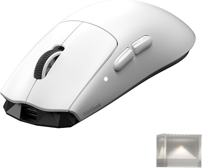 MelGeek Horus Lightweight Mouse, Wireless Gaming Mouse, 49g, 8K Polling, 30K DPI Sensor, 215 Hr Battery, 2.4G/USB-C, with Light Receiver, Fit for Medium and Large Hands - White