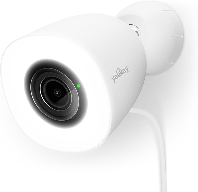 youkey 2.5K Wired Security Camera Outdoor, F1.0 Color24 Night Vision, Plug-in Cameras for Home Security Outside, 24/7 Continuous Recording, 130°FOV, 2.4/5GHz WiFi 6, Bluetooth Pairing, No Monthly Fees