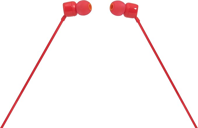 JBL Tune 110 - Wired in-Ear Headphones with JBL Pure Bass Sound, 1-Button Remote, Microphone and Tangle-Free Flat Cable (Red)