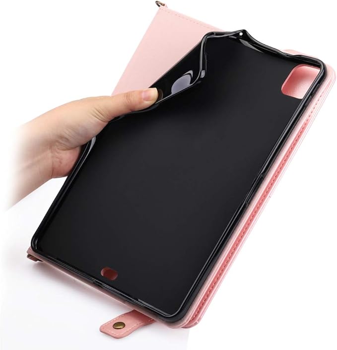 Case for iPad Pro 11 2022/2021/2020, iPad Air 11 2025/2024/2022/2020, Techcircle Smart Folio Stand PU Leather Cover w/Hand Strap/Pencil Holder/Card Slots/Envelope Pocket Wallet Case, Rose Gold