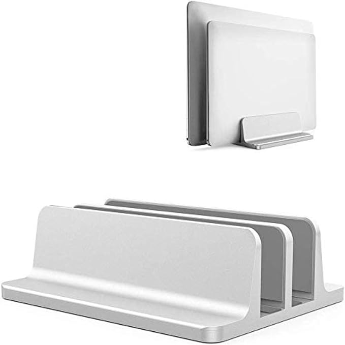 Universal Laptop Vertical Stand, Dual Desktop Adjustable Notebook Stand (up to 17.3 inches) for Samsung/HP/Dell/Chrome Book laptops (Silver)