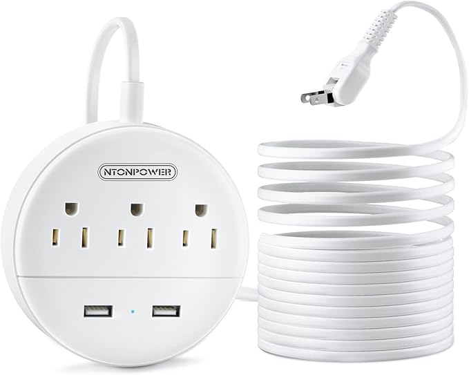 NTONPOWER Long Extension Cord 15FT, 1875W/15A 2 Prong to 3 Prong Outlet Adapter, 3 Outlets 2 USB Ports, Wall Mount 2 Prong Power Strip Flat Plug, 3 to 2 Prong Outlet Adapter for Old House, Office