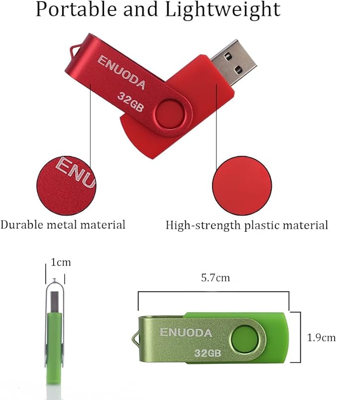 32GB Flash Drive 5 Pack ENUODA Thumb Drives 32GB Swivel Design USB 2.0 Memory Stick Jump Drive Pen Drive for Storage and Backup (5 Colors)