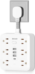 Portable Slim Flat Plug Surge Overload Protector Power Strip Wall Outlet with 6 AC Power Outlets 4 USB(1C) for Home Office Dorm Travel Essentials Fire and Reach 100-125V 15A 1875W UL