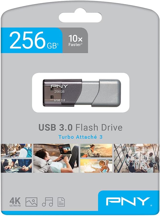 PNY 256GB Turbo Attache 3 USB 3.0 Flash Drive,Grey (Pack of 1)