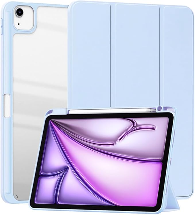 Clear Case for iPad Air 13 Inch (M4 2026/M3 2025/M2 2024)&iPad Pro 12.9 6th/5th/4th/3rd Gen (2018-2022) with Pencil Holder, Magnetic Trifold Smart Stand Cover Auto Wake Sleep (Light Blue)