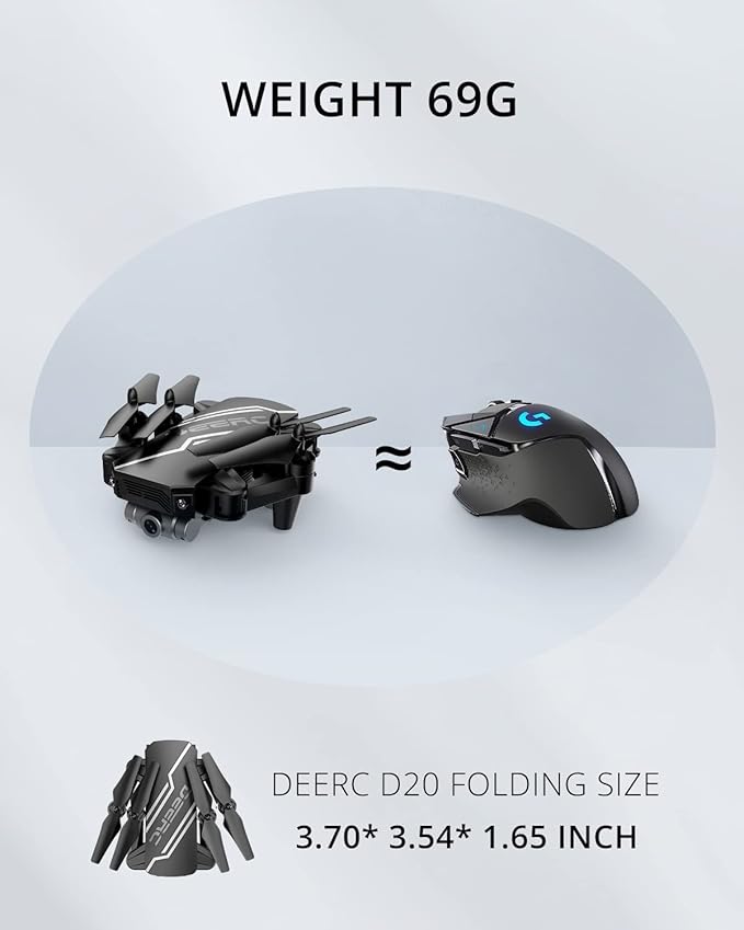 DEERC D20 Mini Drone for Kids with 1080P HD FPV Camera Remote Control Toys Gifts for Boys Girls with Altitude Hold, Headless Mode, One Key Start Speed Adjustment, 3D Flips 2 Batteries, Black