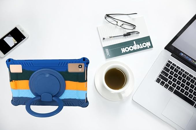 Tablet Case for TCL Tab 10 5G Case 10.1 Inch/TCL Tab 10S 9081X/9080G,Soft Anti-Stress Silicone Case with Rotate Stand/Pencil Holder/Shoulder Strap/Pen for TCL Tab 10.1 Inch (Colorful Dark Blue)