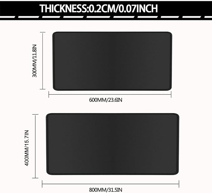 Rcege Large Mouse Pad for Desk - Gaming Mouse Pad with Stitched Edges, Anti-Slip Base for Keyboard and Mouse(Black, 31.5L x 15.8W inches)
